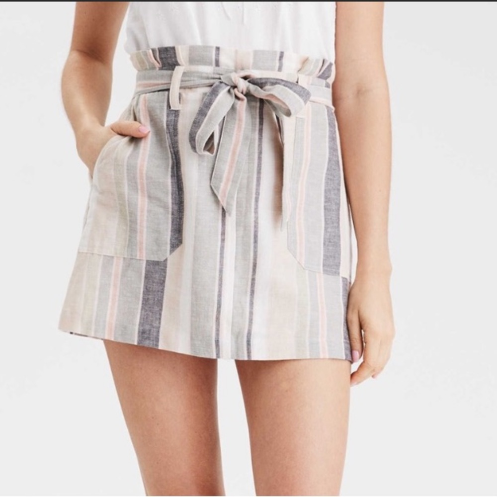 American Eagle Paper Bag Linen Stripe Skirt